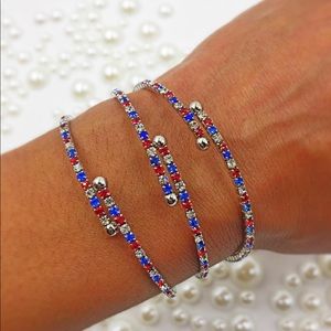 Red ~White ~Blue ~ Rhinestone Bangle Bracelet